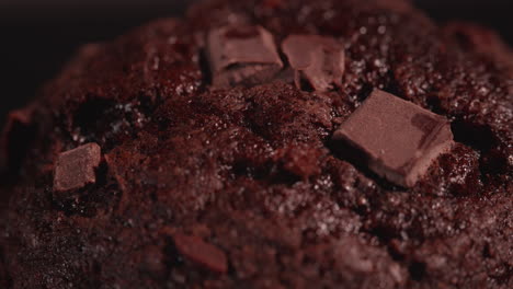 extreme close up macro shot of a chocolate chunk ship muffin