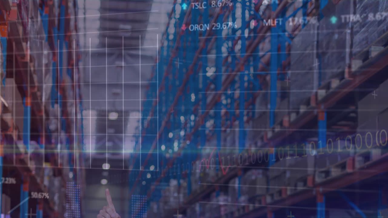 animación de datos financieros y gráficos sobre el almacén