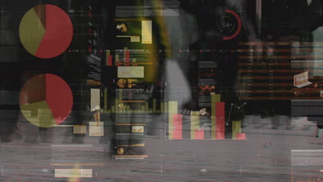 animation of financial data processing over crowd of people