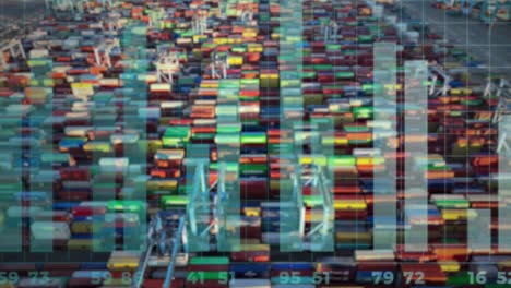 puerto del contenedor con superposición de barras de progreso de carga y datos numéricos