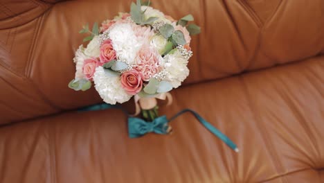 beautiful bridal bouquet with pink roses and white flowers