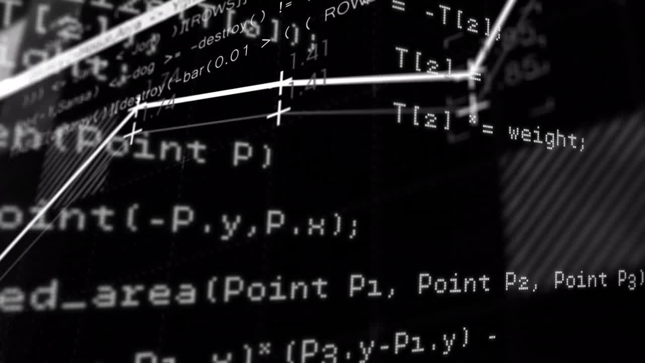 animación del procesamiento de datos y formas sobre fondo negro