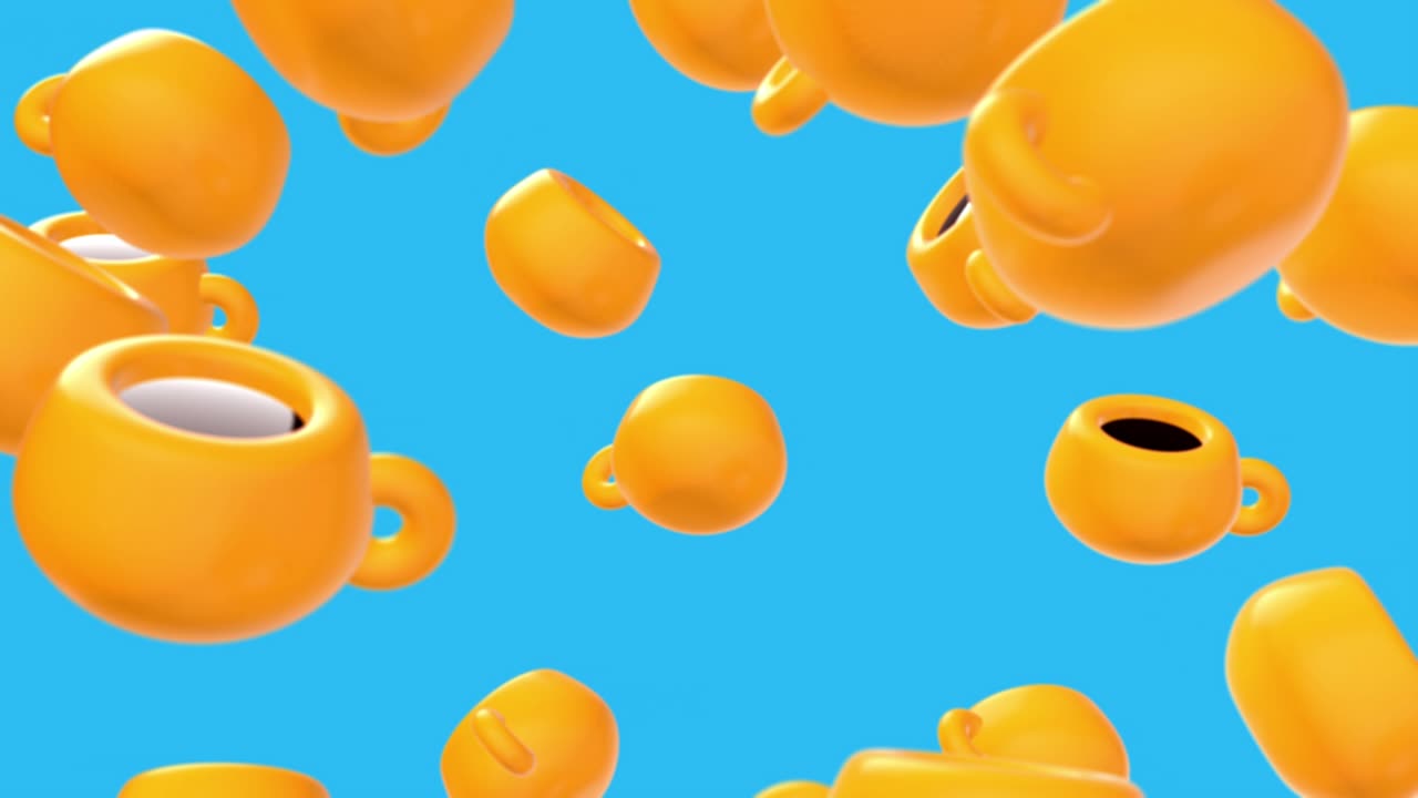 rotación y vuelo taza de café o té. movimiento abstracto fondo 3d.animación de bucle en estilo realista de dibujos animados. composición de arte minimalista moderno de colores para el proyecto de comida y bebida.