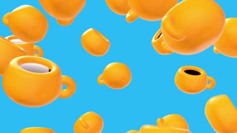rotated and flying coffee or tea cup. abstract motion 3d background .loop animation in cartoon realistic style. modern minimalistic colorful art composition for food and drink project.