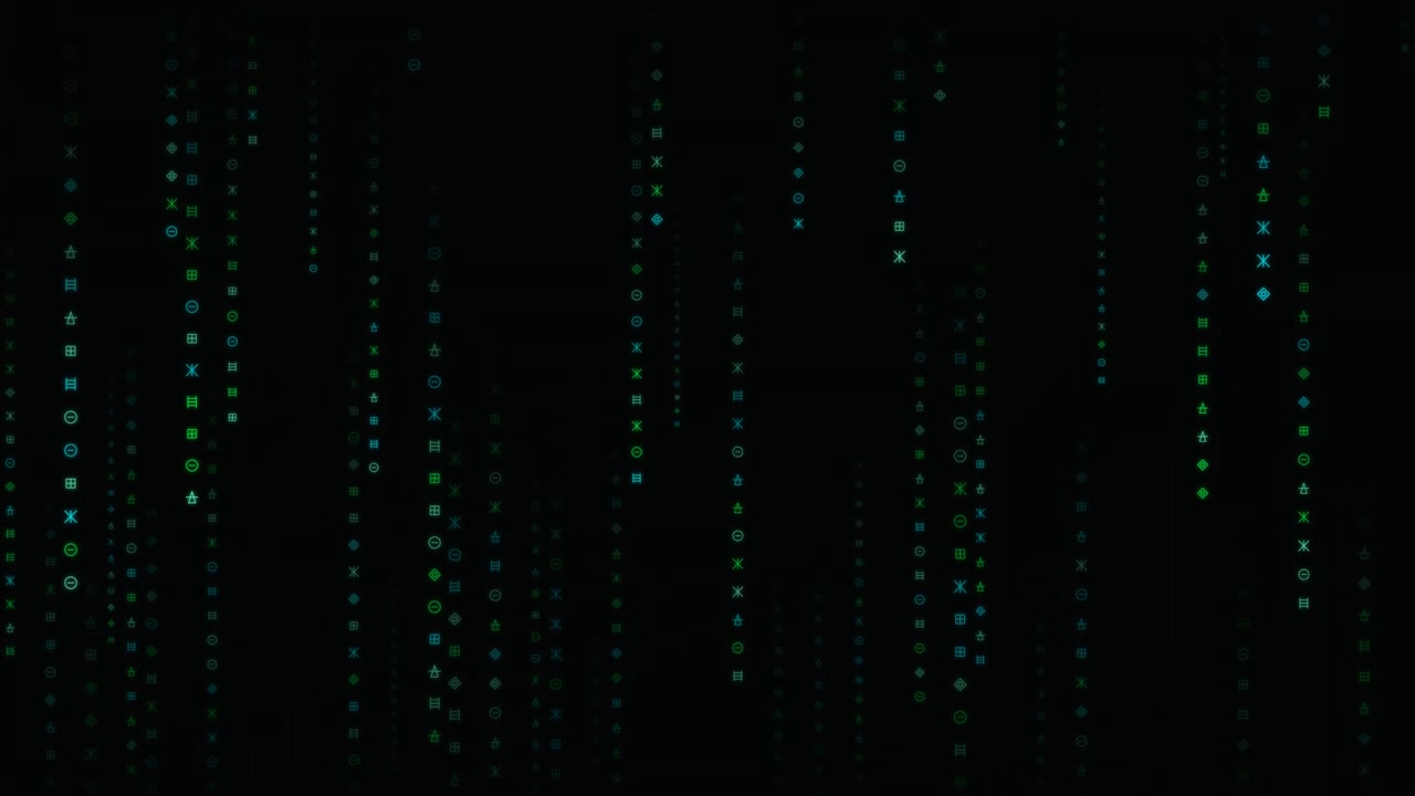 Digital Matrix Rain With Falling Geometric Symbols