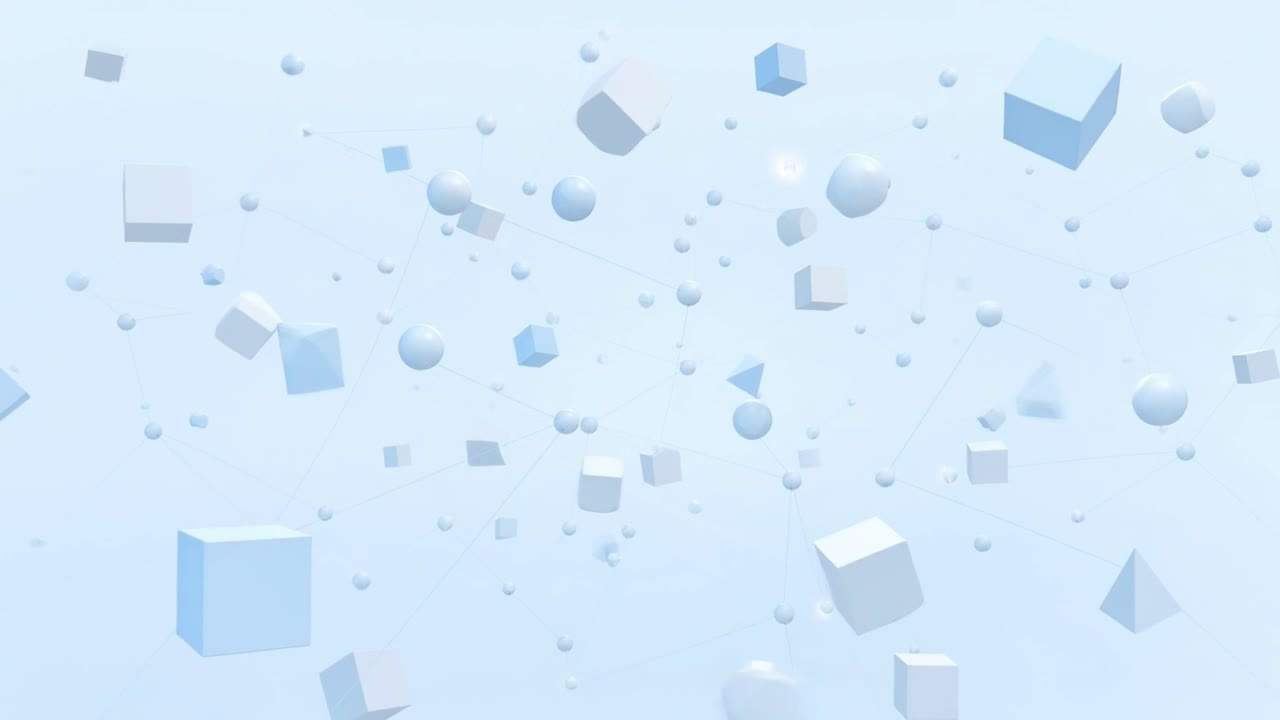 Abstract 3D Geometric Shapes Floating and Connecting in a Network