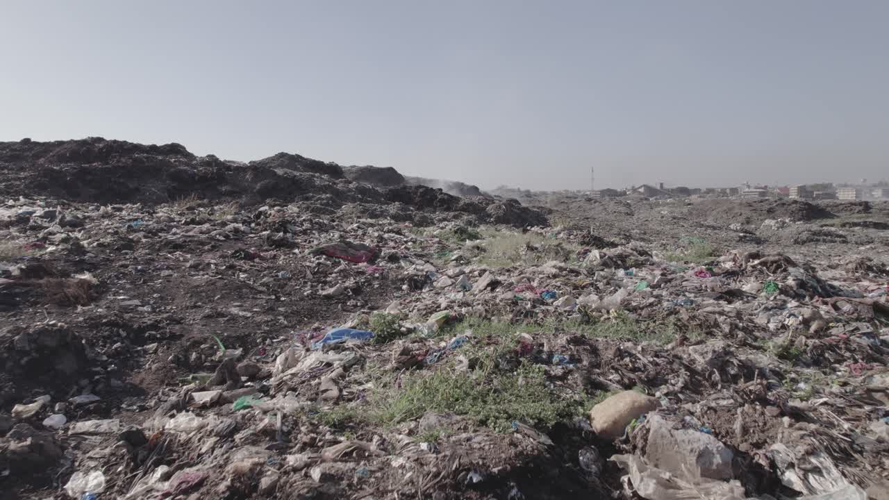 Aerial drone shot of Dandora dumpsite in Nairobi Kenya