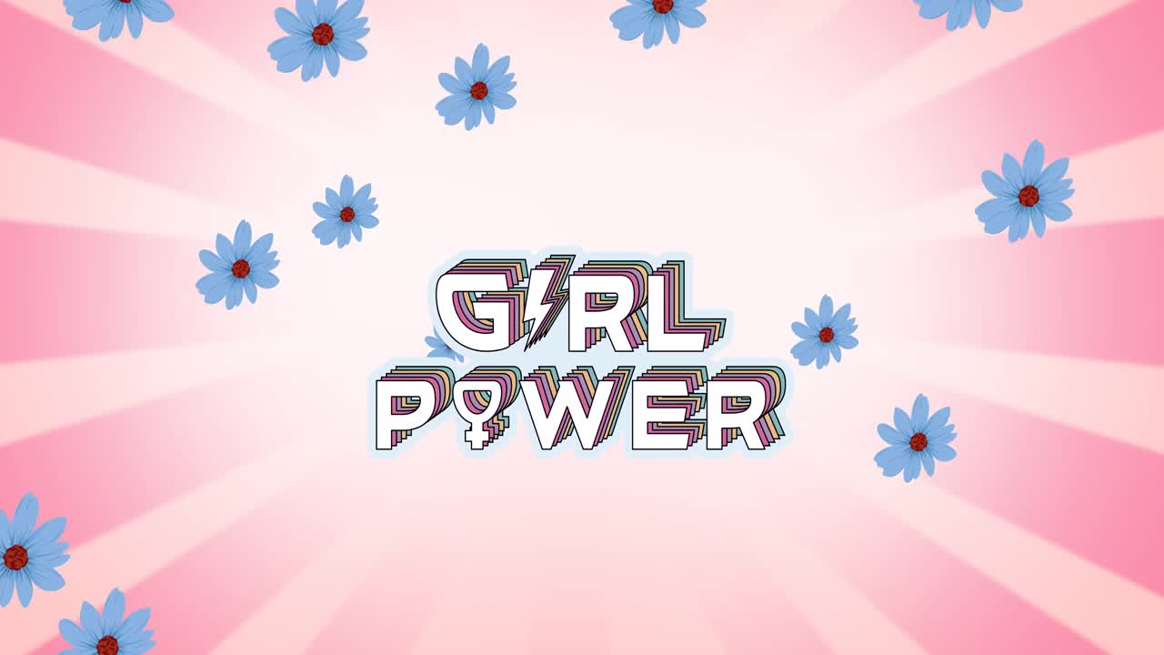 Animação do texto 'poder feminino', sobre coração voando