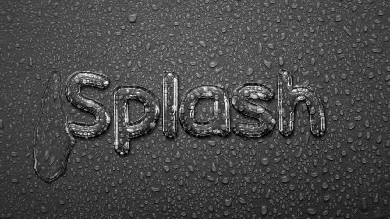 Water Droplets Forming "Splash" Text on Dark Wet Background