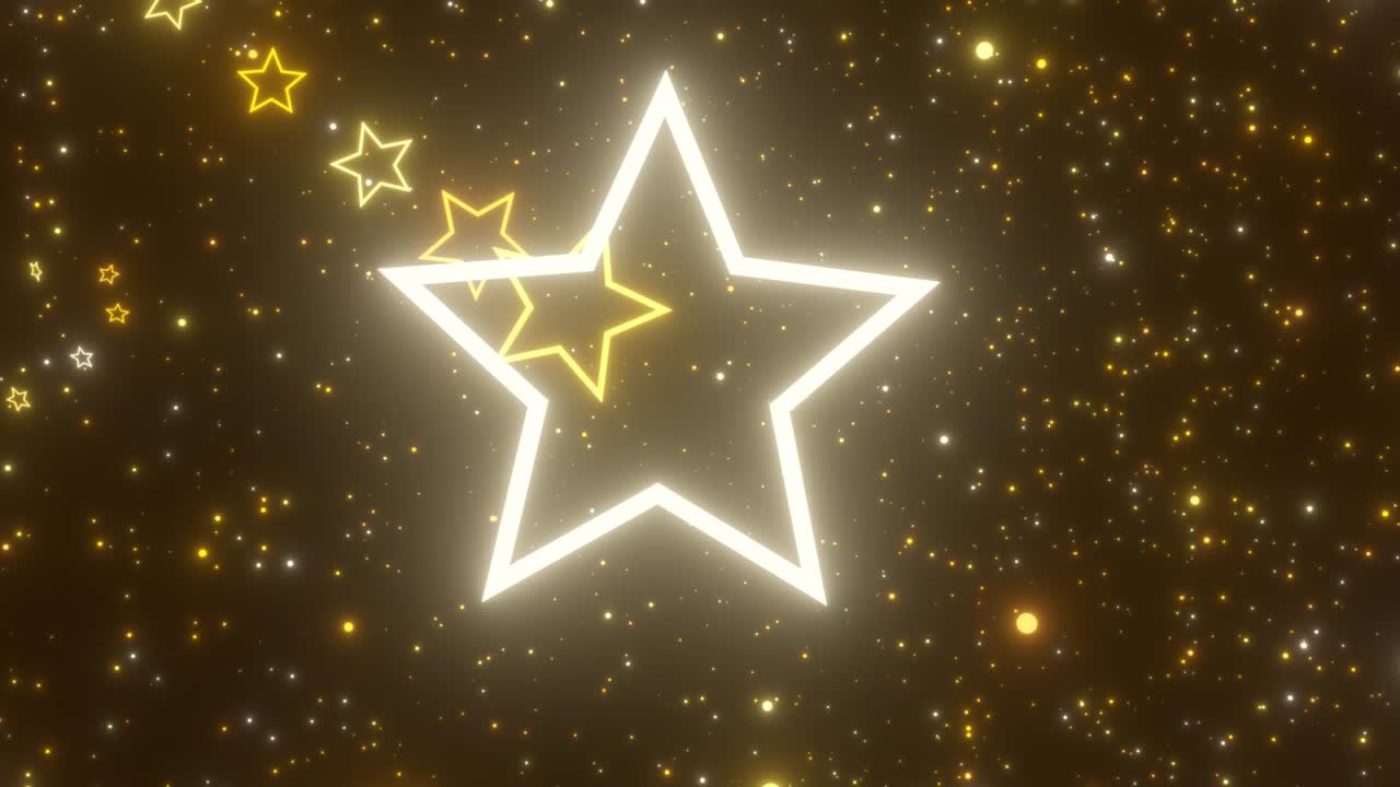 아름다운 빛나는 별 모양의 금색 롤러코스터 터널 반이는 - 4k 원활한 vj 루프 모션 배경 애니메이션
