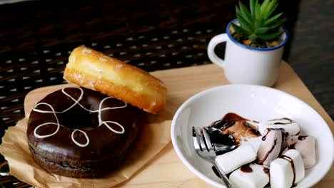 marshmallow and donuts on the table