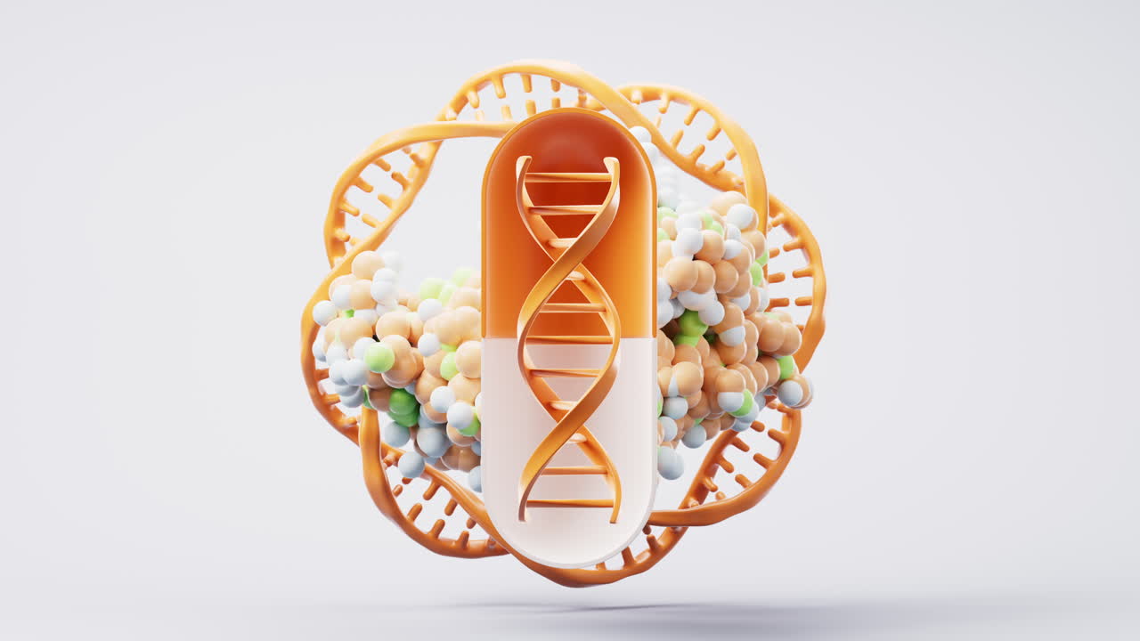 Biological proteins and medical capsule, 3d rendering.