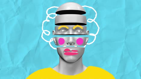 minimal graphic colorful psychedelic design. human body abstract art concept with doodle draw shapes. realistic 3d character man or woman in creative stop motion style. cartoon fashion loop animation