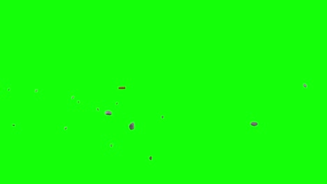 thrown pieces of bricks and rocks, falling from top left side of the screen and scattering on imaginary flat surface, green screen background, animation overlay for chroma key blending option