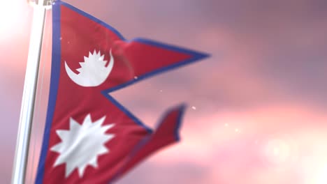 nepal flag waving at wind in slow at sunset, loop