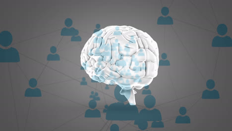 animación del cerebro humano y red de conexiones con iconos