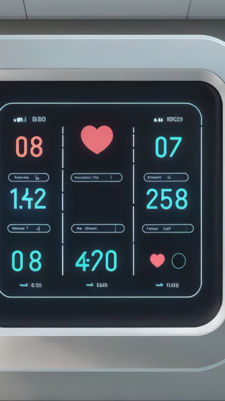 Vertical video: Updating fitness console metrics at gym after frame change, with red heart icon