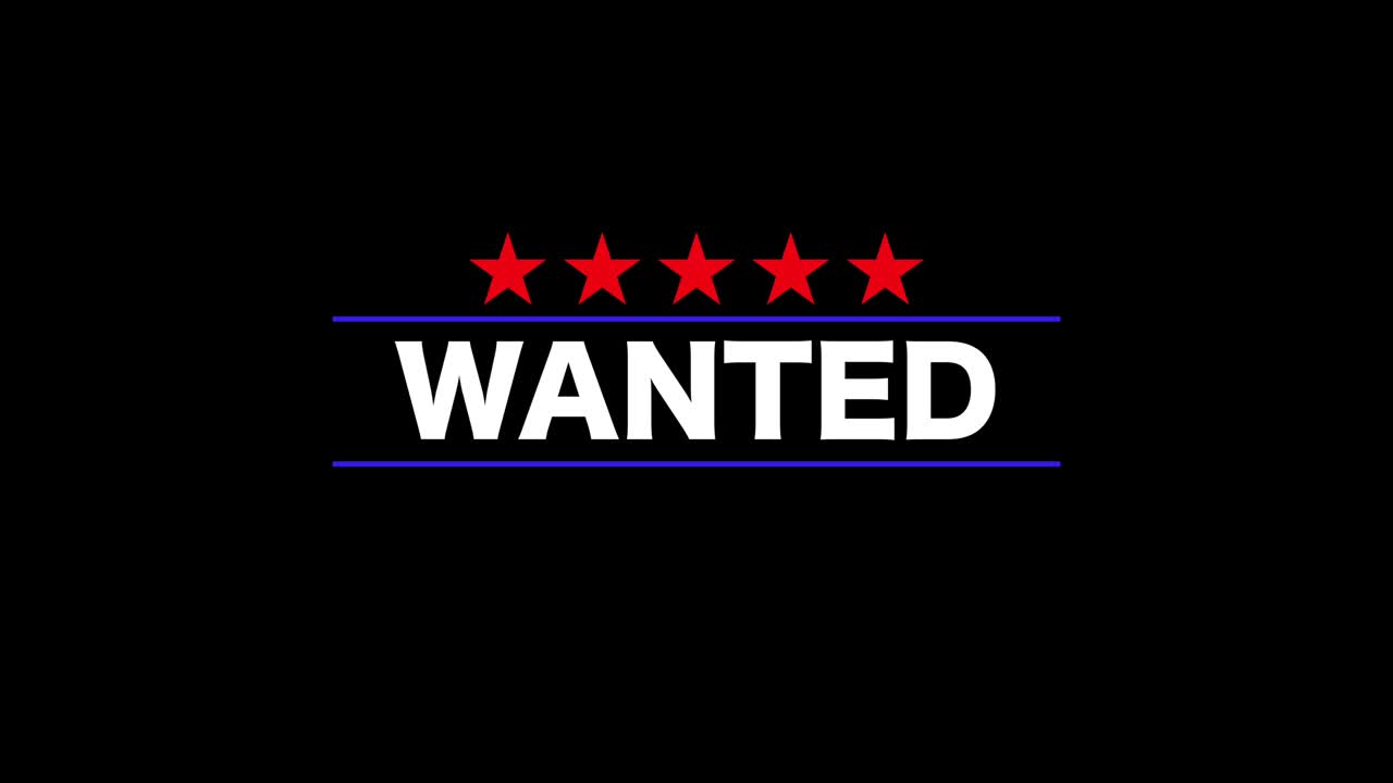 Wanted 5 Star Animation on black background