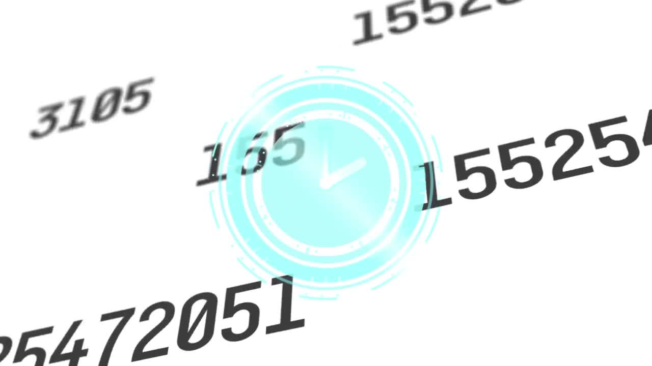 색 배경에 숫자가 변하는 시계의 애니메이션이 빠르게 움직입니다.