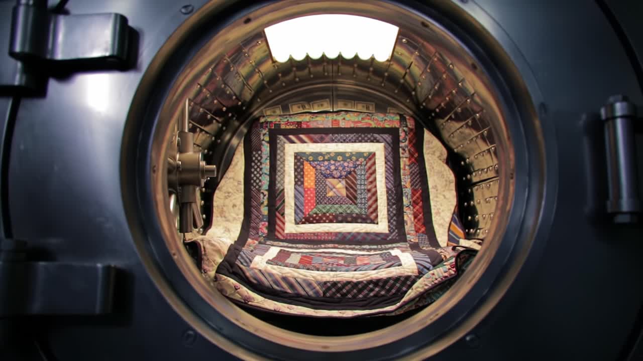 A Journey Inside: Exploring the Transformation from a Bank Vault to a Cozy Quilted Space, Unveiling Unexpected Comfort within Industrial Design