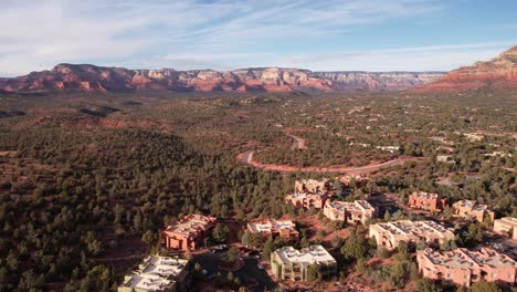 aerial view of sedona arizona usa, apartment buildings and neighborhood in desert landscape