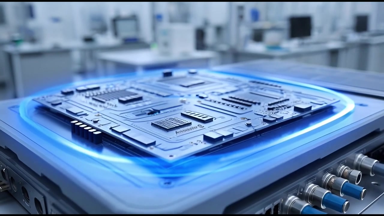 Close-up of a Glowing Circuit Board in a Modern Laboratory