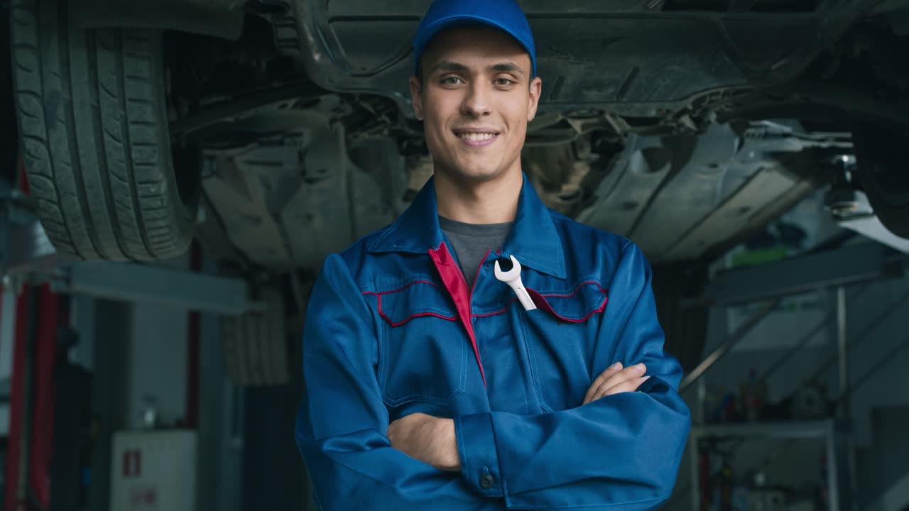 mecánico confiado en un garaje
