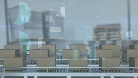 animación del procesamiento de estadísticas sobre cajas de cartón en cintas transportadoras