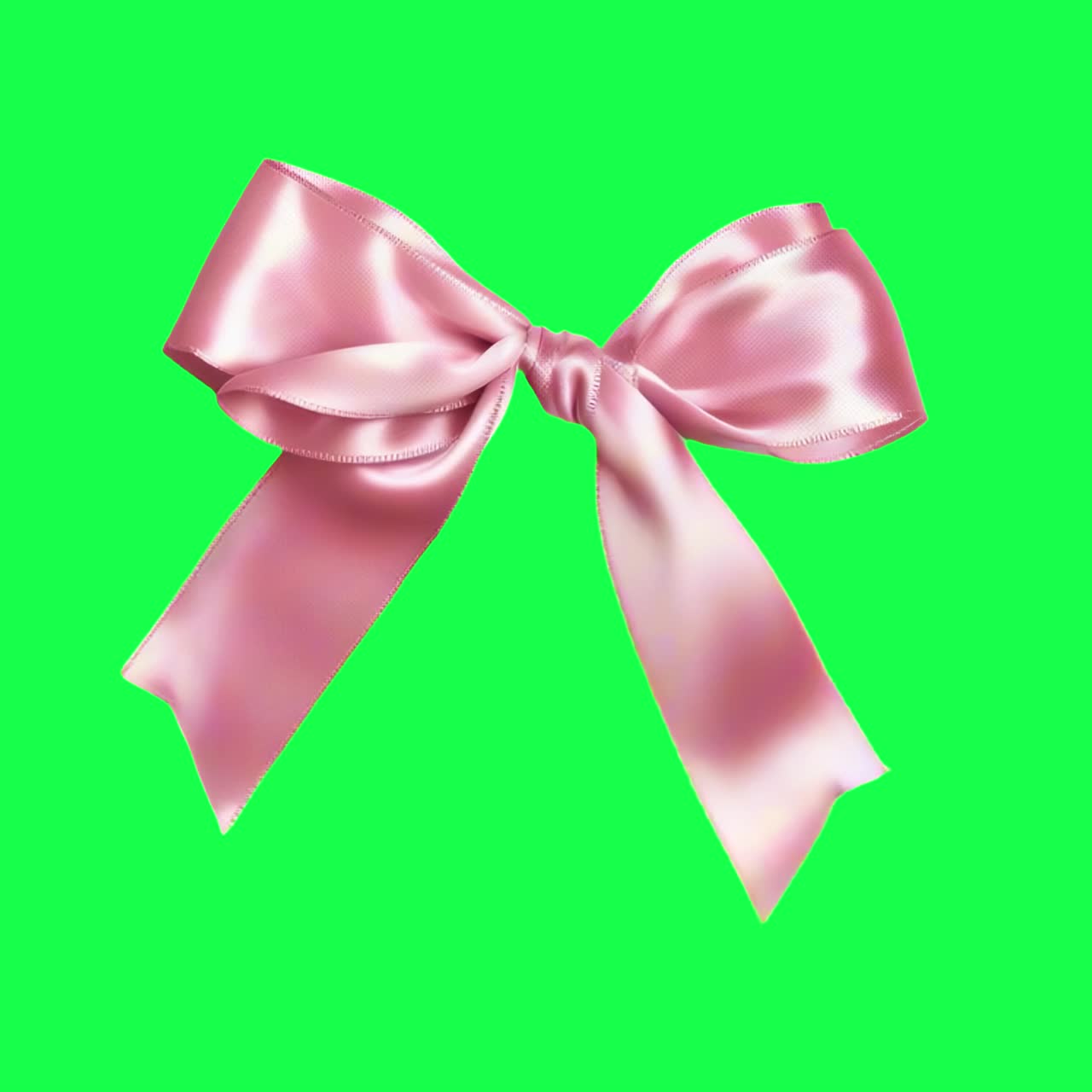 Elegant pink satin bow animation, transparent 4K video, green screen