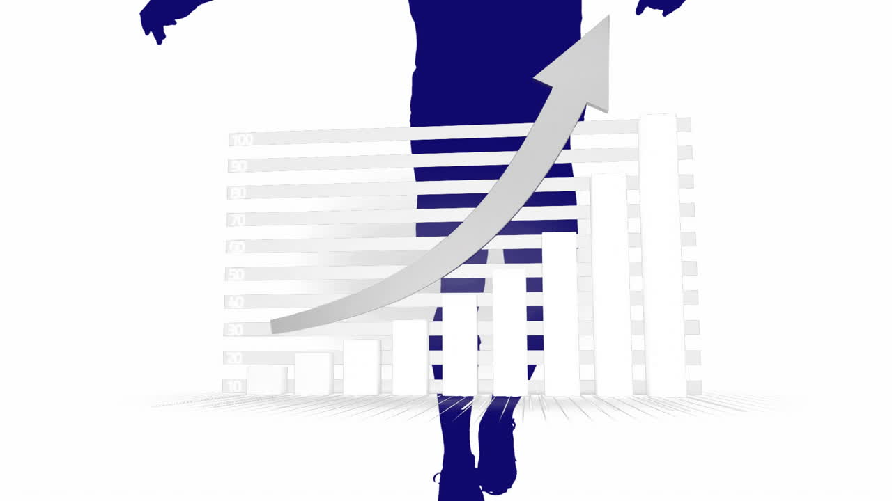 animación de la silueta de un jugador de fútbol y diagrama sobre fondo blanco