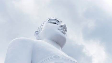 slow motion slr landscape view of large buddha face concrete statue religion spiritual sacred temple culture retreat meditation kandy sri lanka travel tourism