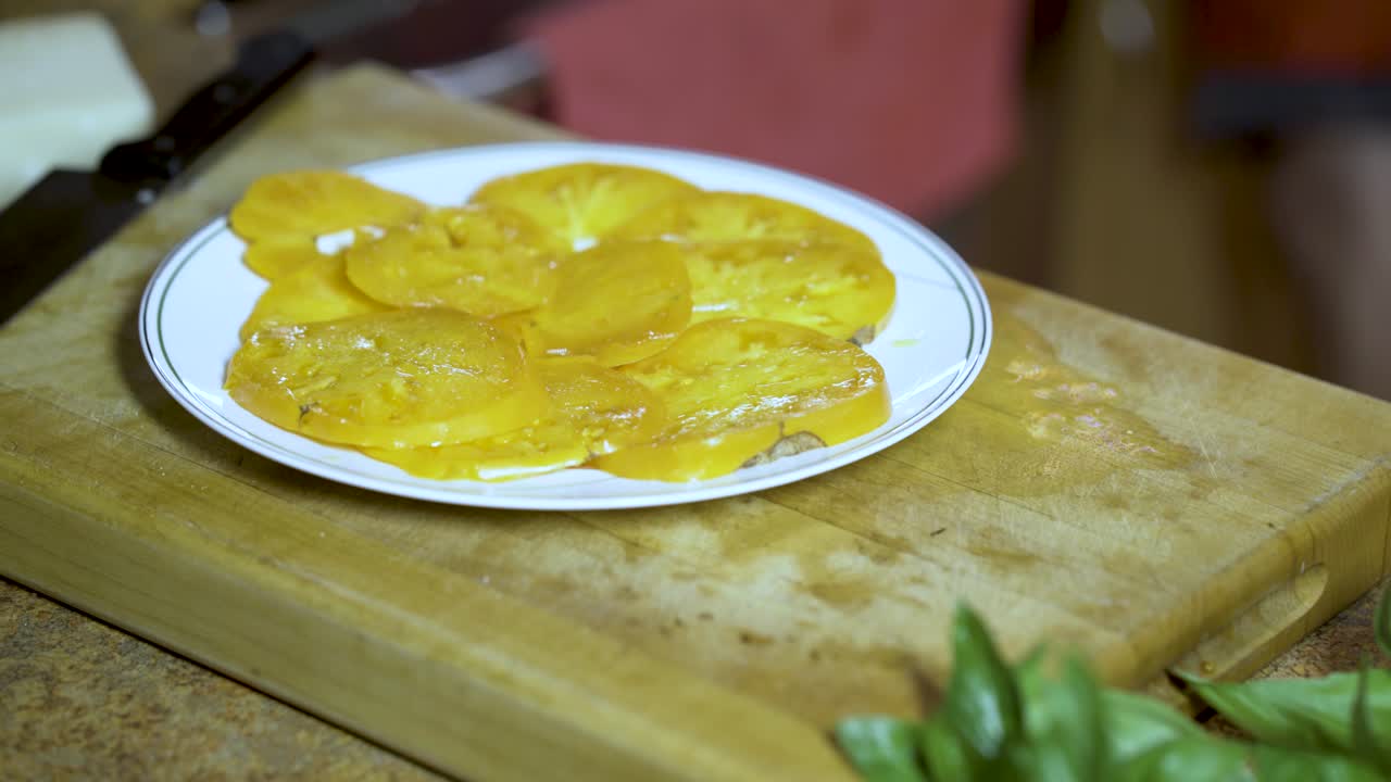 Preparing Yellow Tomato Slices