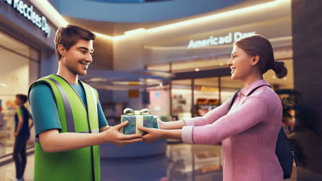 giving a gift in a mall