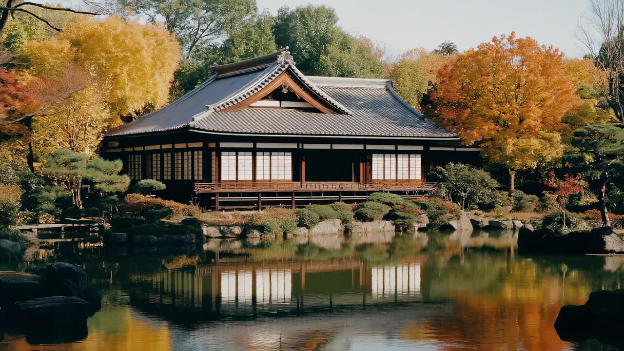 Japanese Garden Pavilion in Autumn