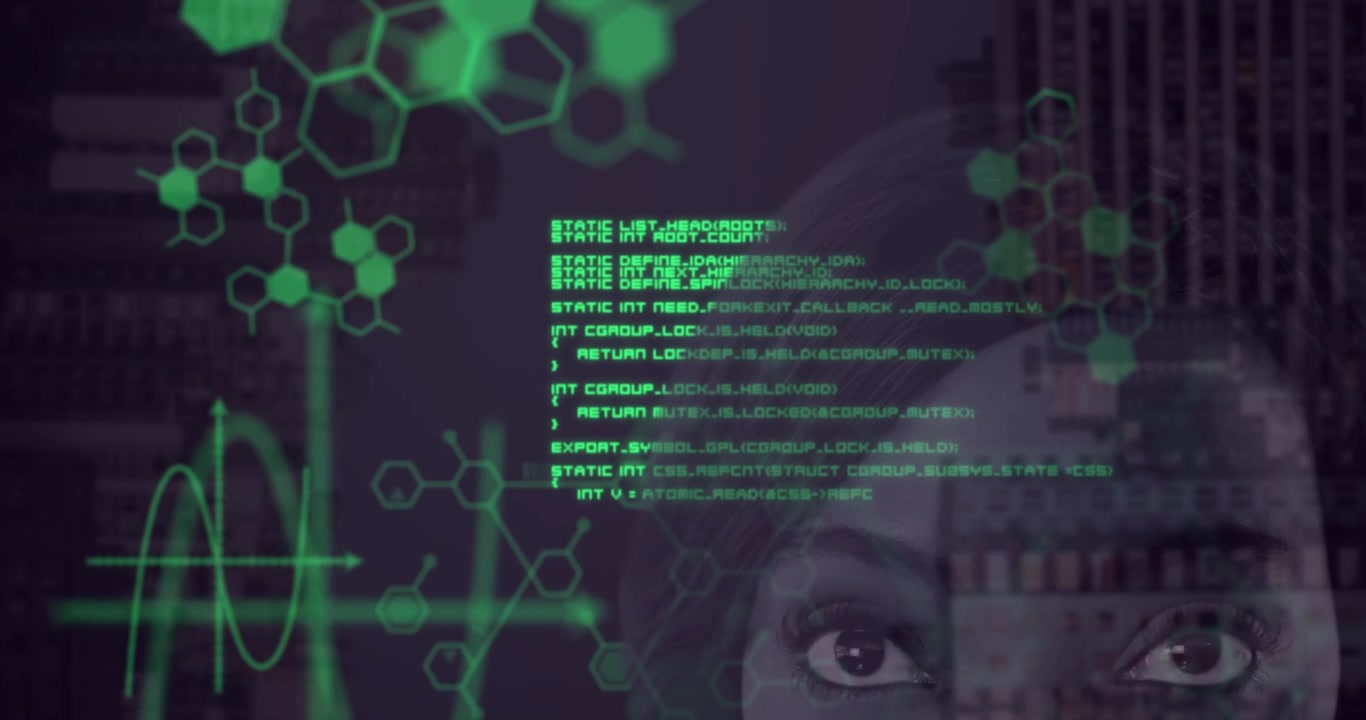 Animation of data processing over woman