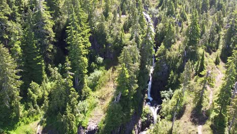 Aerial-Waterfall-Mount-5040,-Vancouver-Island,-Canada