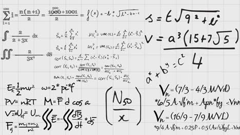 animation of handwritten maths equations moving over square ruled notebook page