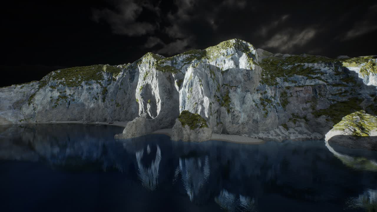 어두운 폭풍 구름이 있는 피오르드