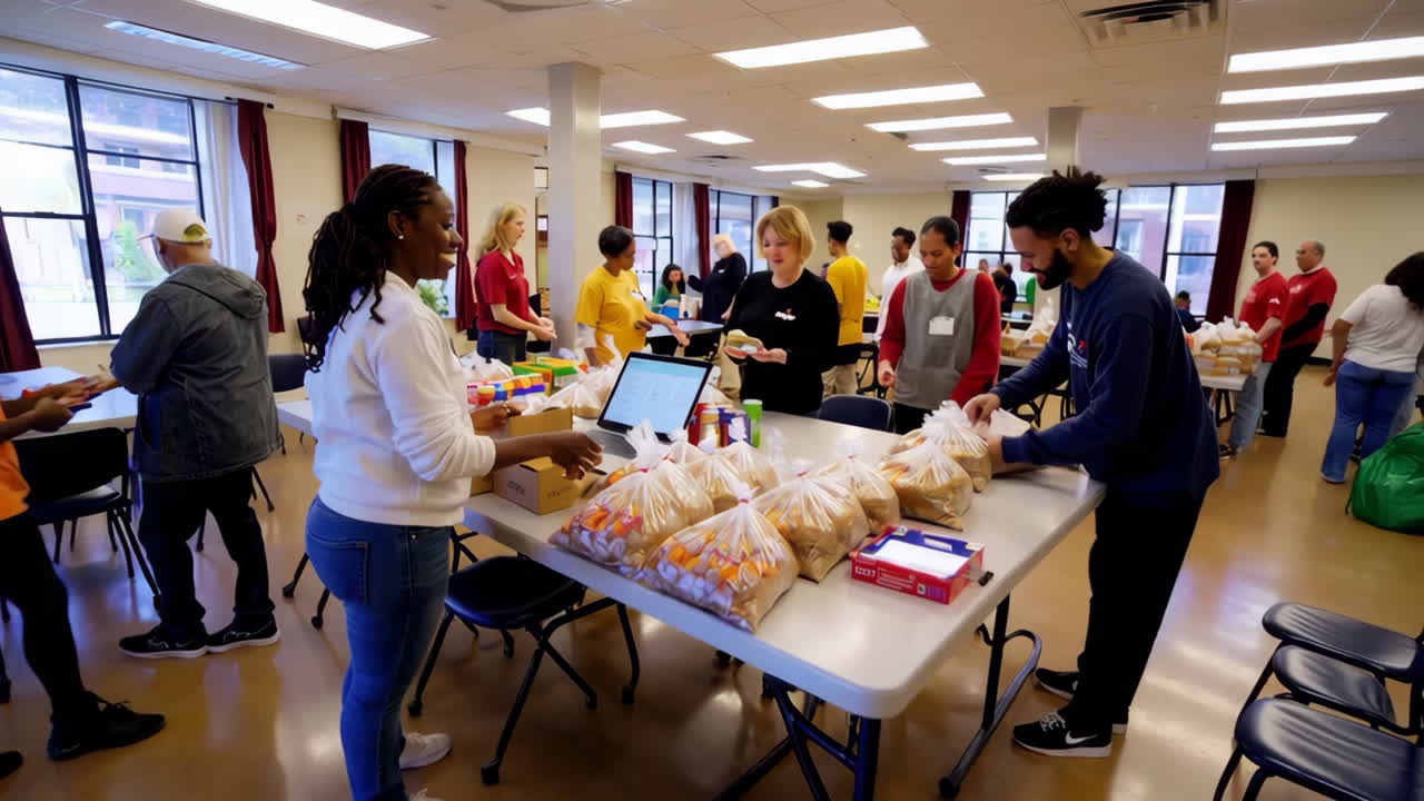 Volunteers Packing Supplies for Community Distribution Event