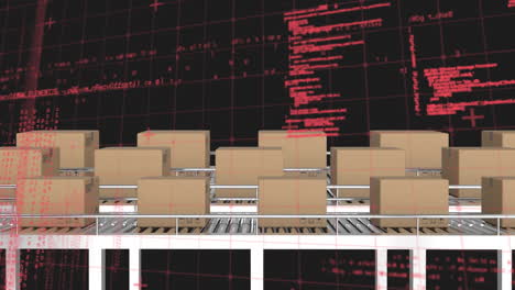 animación del procesamiento de datos sobre cajas de cartón en cintas transportadoras