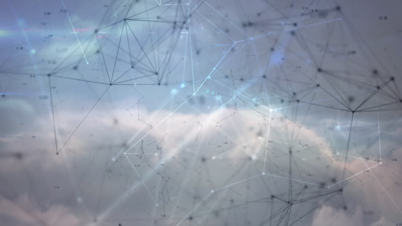 Animation of network of connections over sky and clouds