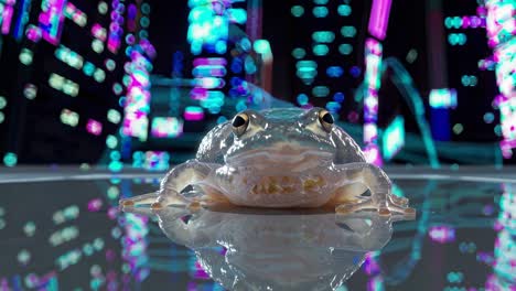 frog in front of financial data