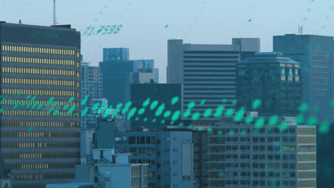 animation of diagrams and data processing over cityscape