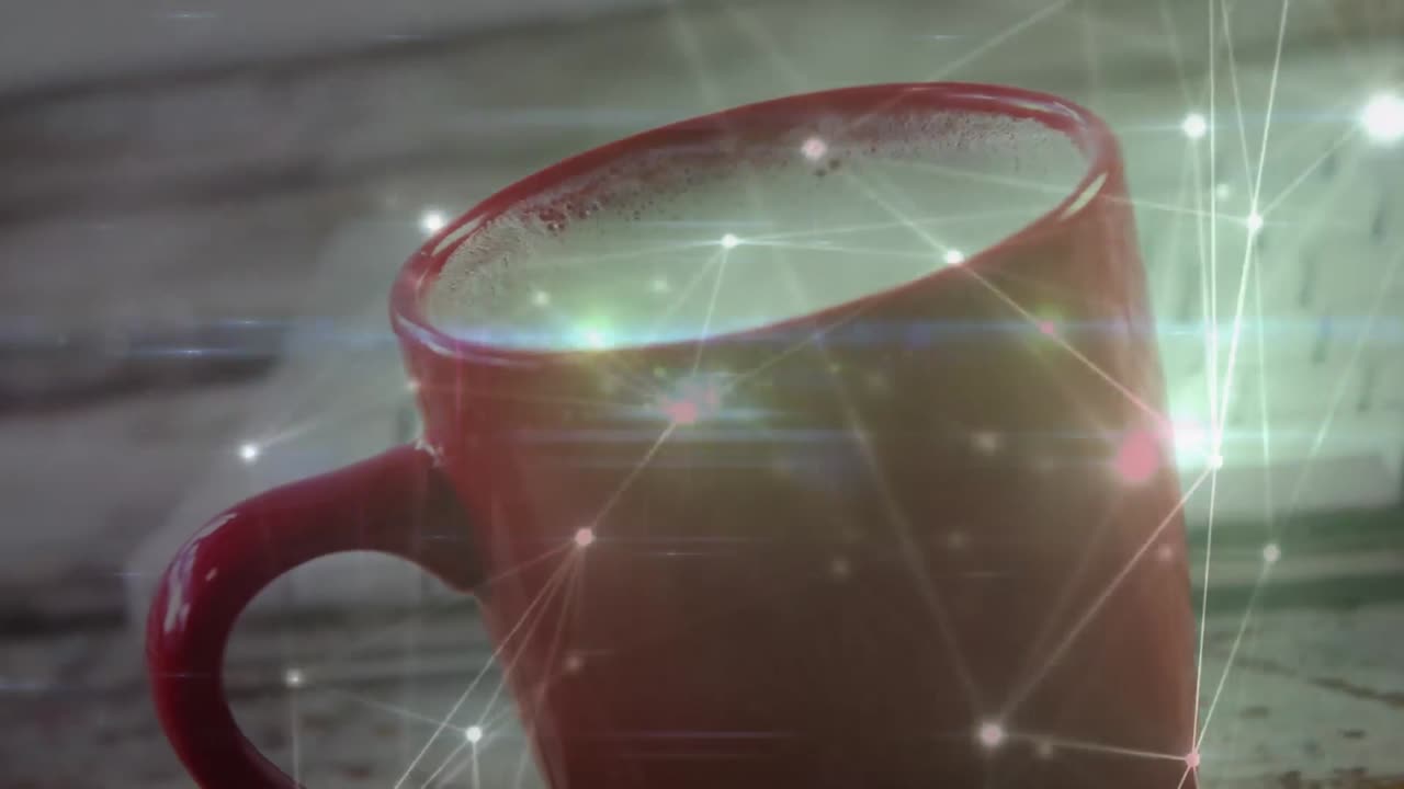 animación de la red de conexiones sobre una taza de café