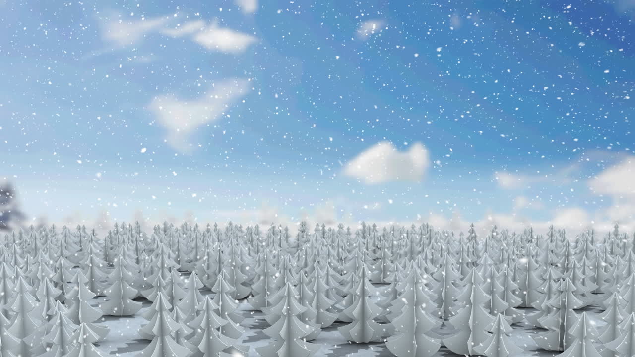 겨울 풍경 위에 내리는 눈의 애니메이션