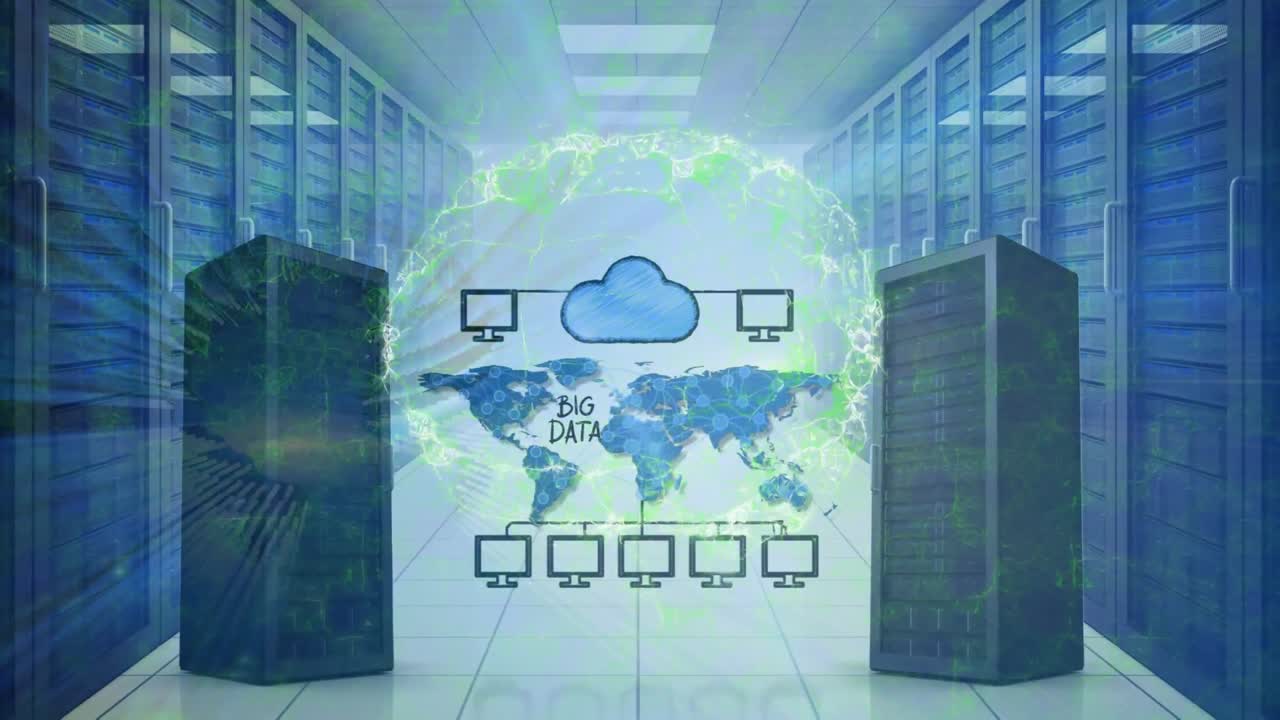 animación de la red de conexiones a través de la sala de servidores