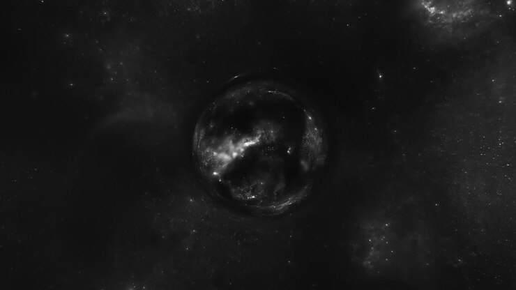 Un gigantesco wormhole curva lo spazio nero intorno a sé.