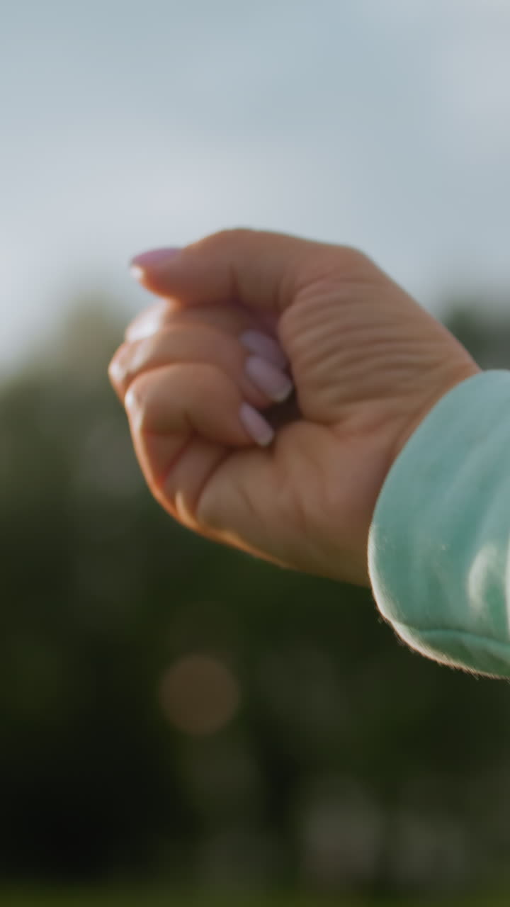 Outdoor park gift gesture, Caucasian woman extending treat outdoors, Closeup of woman giving treat in park setting, An intimate moment as woman offers small reward outdoors in park setting