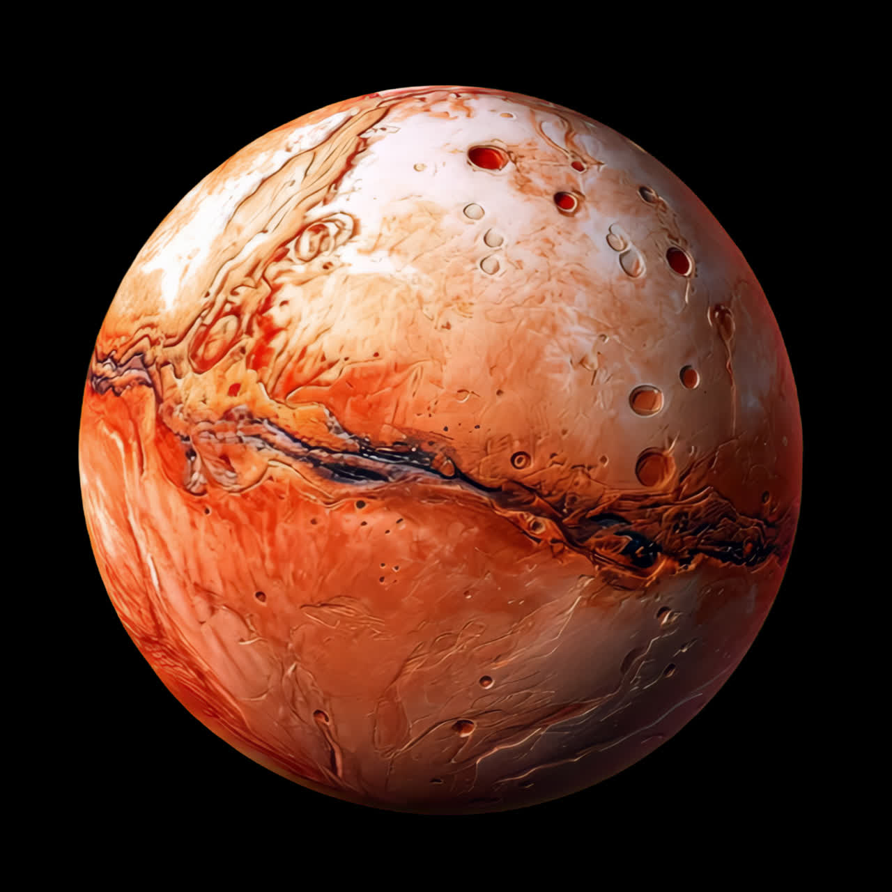 Vivid Mars planet surface illustration animation isolated asset, transparent 4K video, alpha