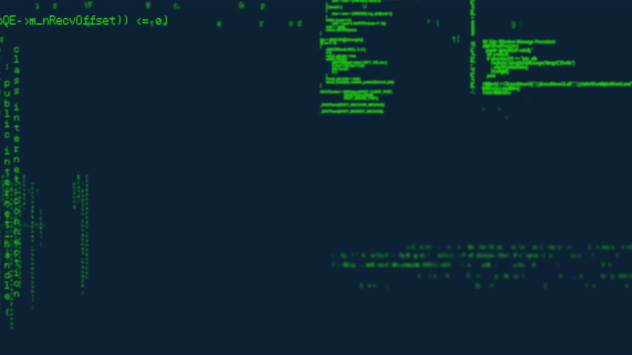Animation of data processing and red specks over black background